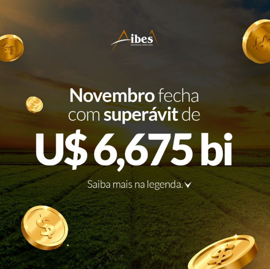 Novembro fecha com superávit de U$6,675 bi.